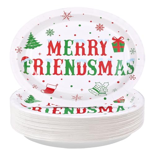 50Pcs Merry Friendsmas Oval Paper Plates - Grencian