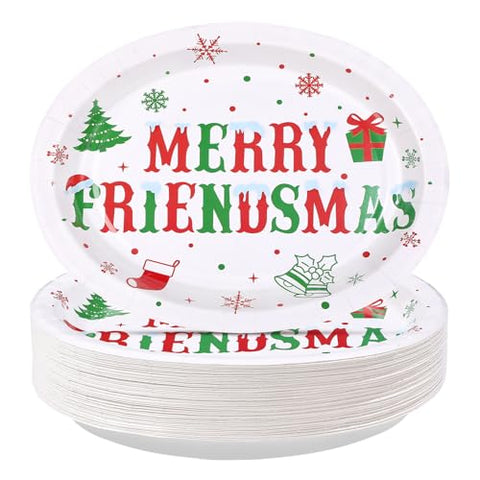 50Pcs Merry Friendsmas Oval Paper Plates - Grencian