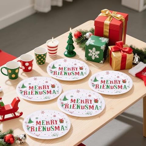 50Pcs Merry Friendsmas Oval Paper Plates - Grencian