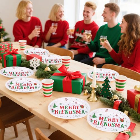 50Pcs Merry Friendsmas Oval Paper Plates - Grencian