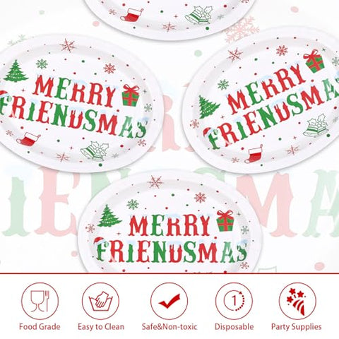 50Pcs Merry Friendsmas Oval Paper Plates - Grencian