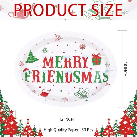 50Pcs Merry Friendsmas Oval Paper Plates - Grencian