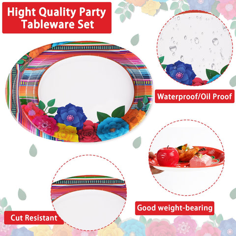 50Pcs Mexican Fiesta Oval Paper Plates - Grencian