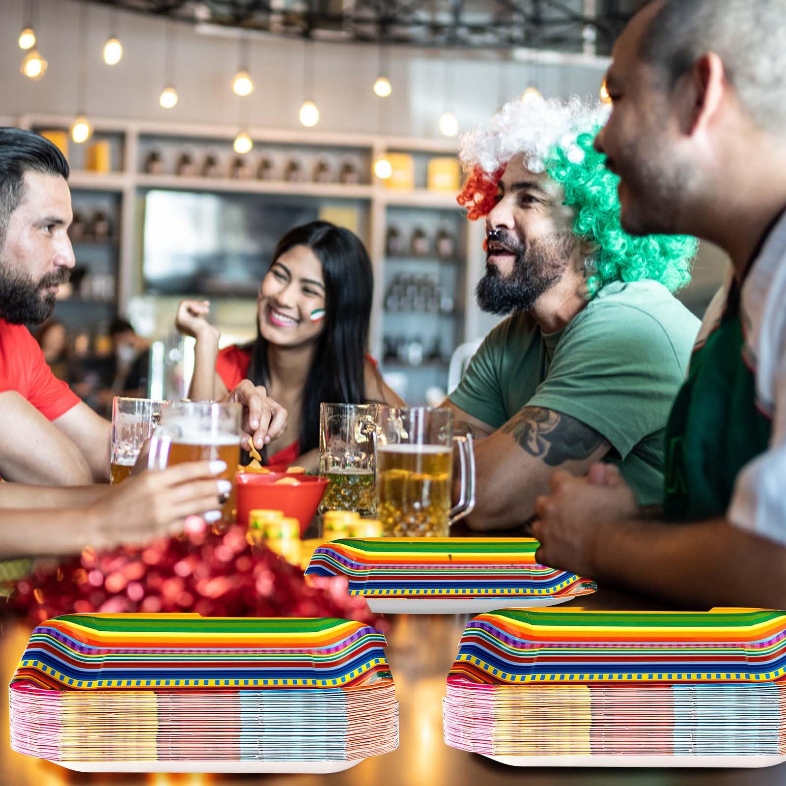 50Pcs Mexican Floral Square Paper Plates - Grencian