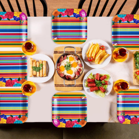 50Pcs Mexican Floral Square Paper Plates - Grencian