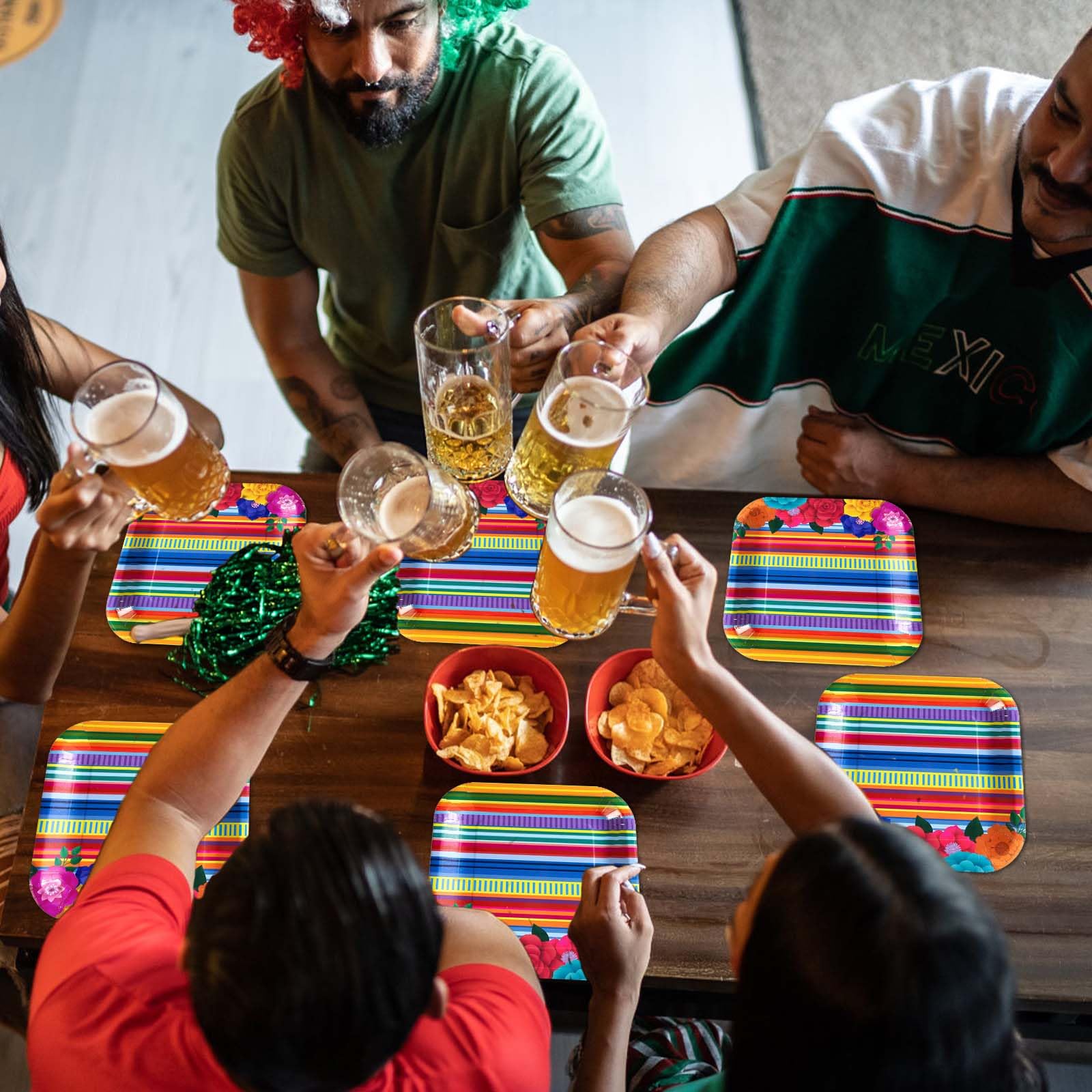 50Pcs Mexican Floral Square Paper Plates - Grencian