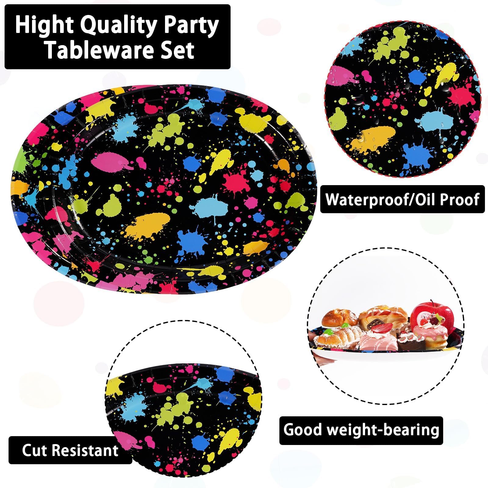 50Pcs Neon Glow Oval Paper Plates - Grencian