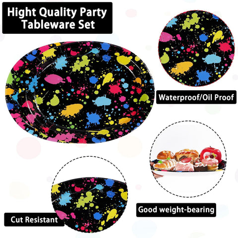 50Pcs Neon Glow Oval Paper Plates - Grencian