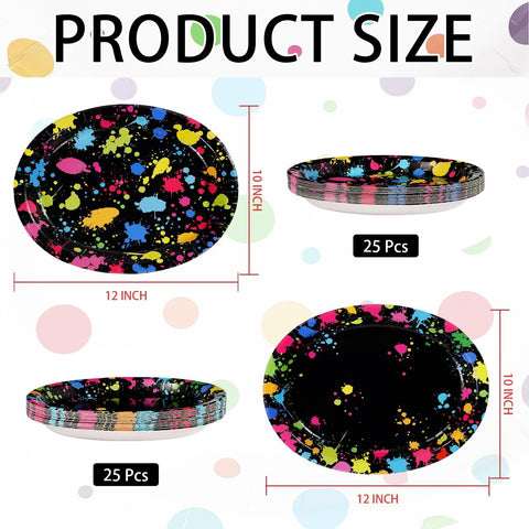 50Pcs Neon Glow Oval Paper Plates - Grencian
