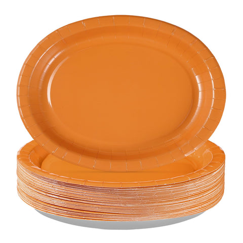 50Pcs Orange Oval Paper Plates - Grencian