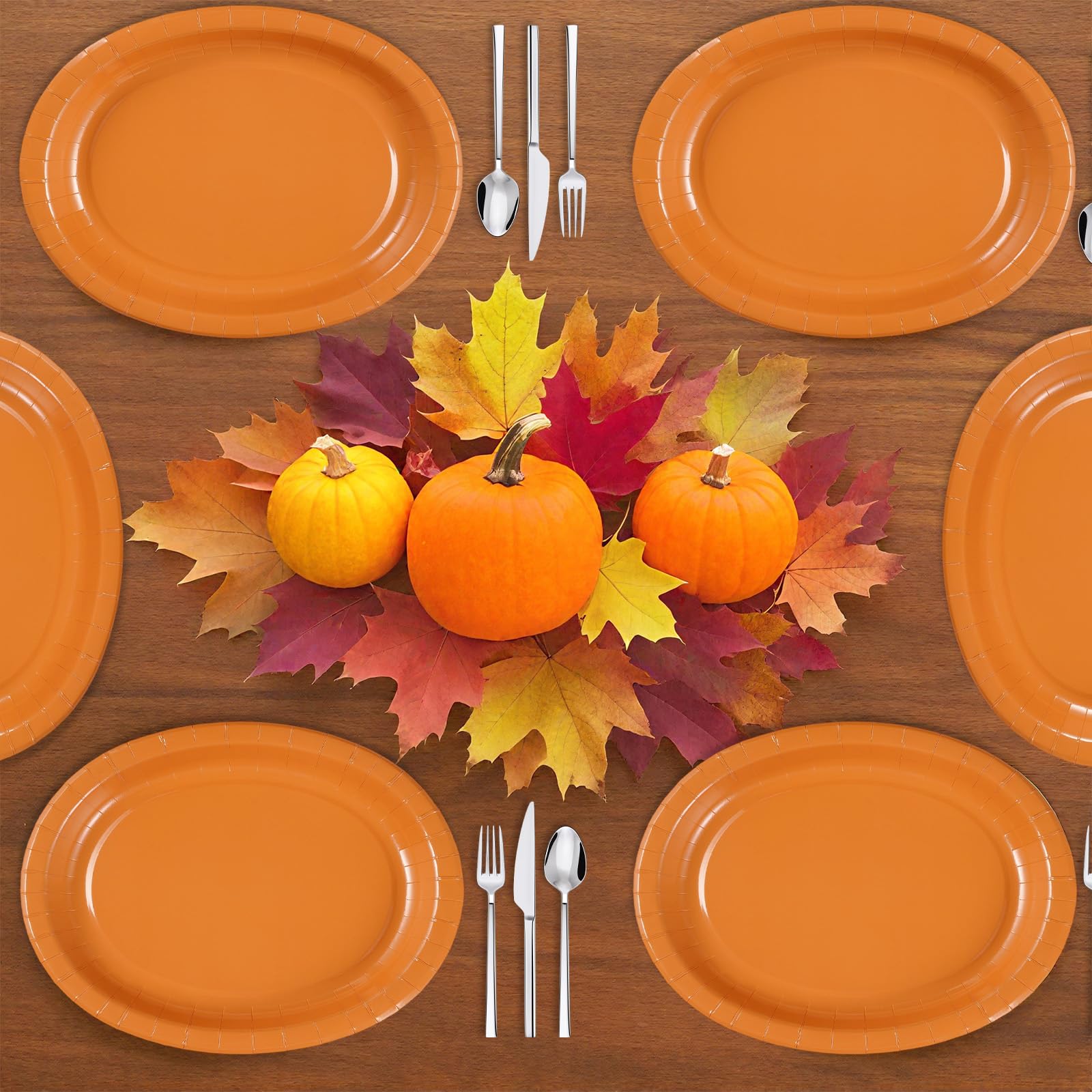50Pcs Orange Oval Paper Plates - Grencian