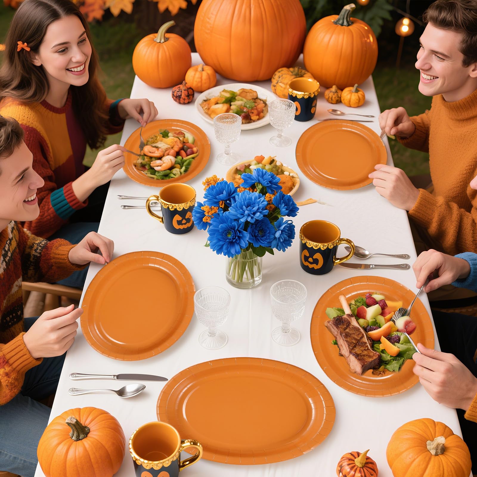 50Pcs Orange Oval Paper Plates - Grencian