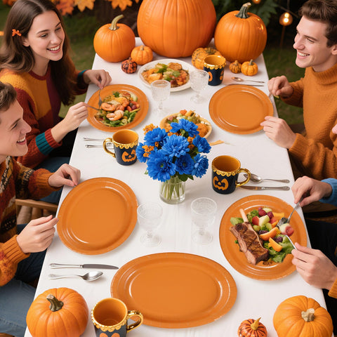 50Pcs Orange Oval Paper Plates - Grencian