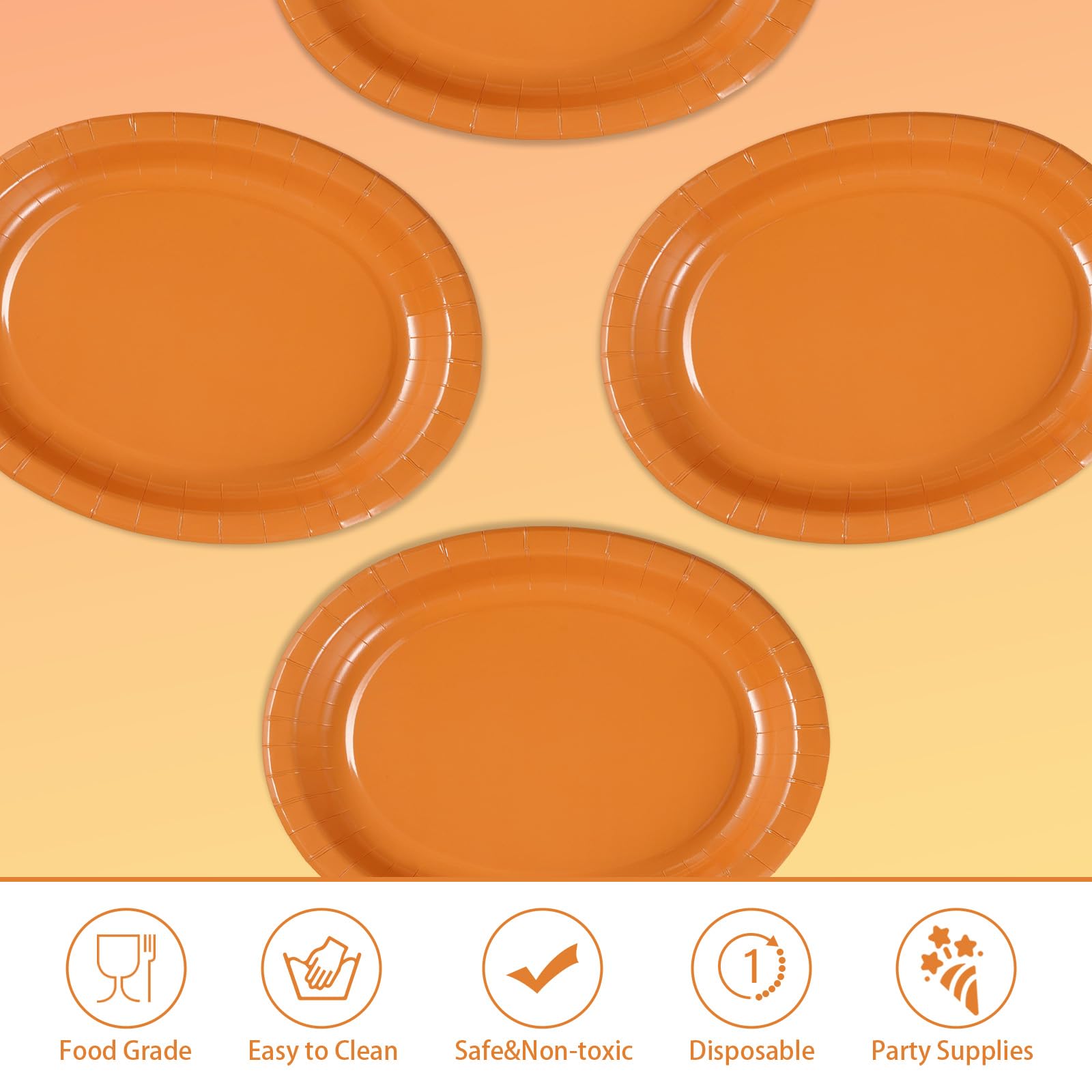 50Pcs Orange Oval Paper Plates - Grencian