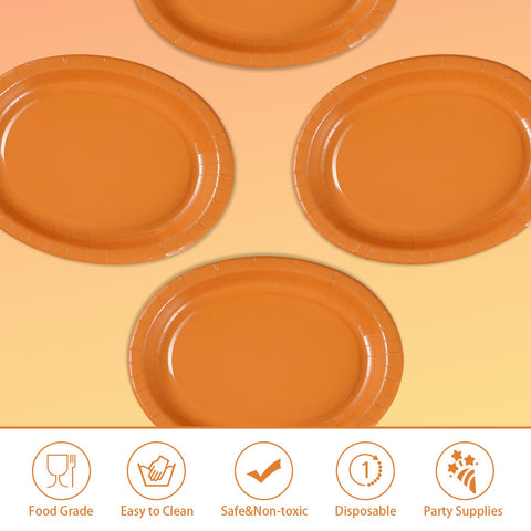 50Pcs Orange Oval Paper Plates - Grencian