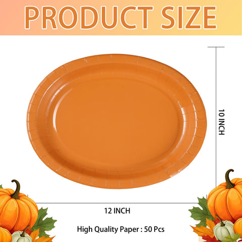 50Pcs Orange Oval Paper Plates - Grencian