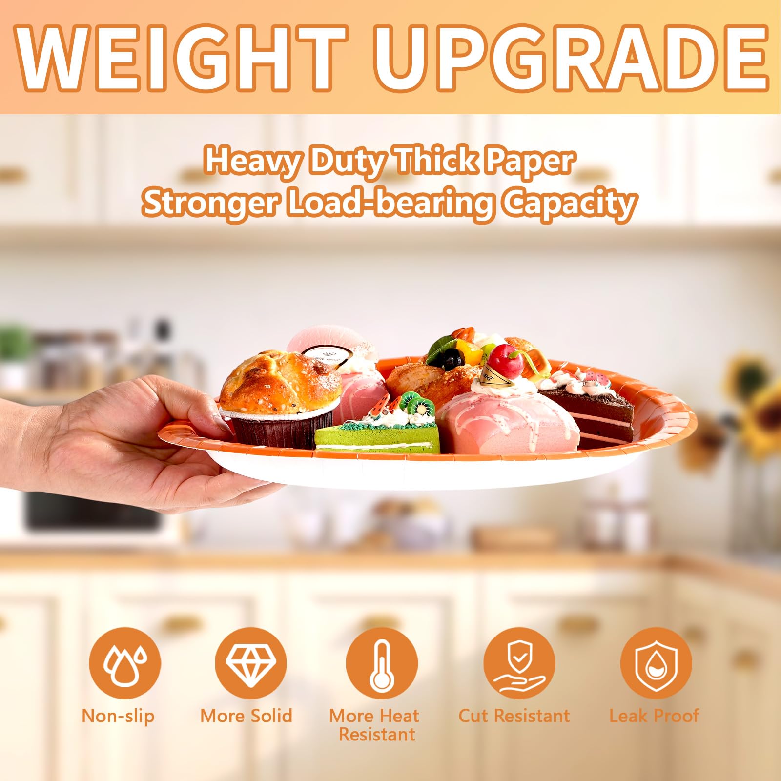 50Pcs Orange Oval Paper Plates - Grencian