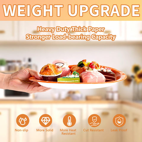 50Pcs Orange Oval Paper Plates - Grencian