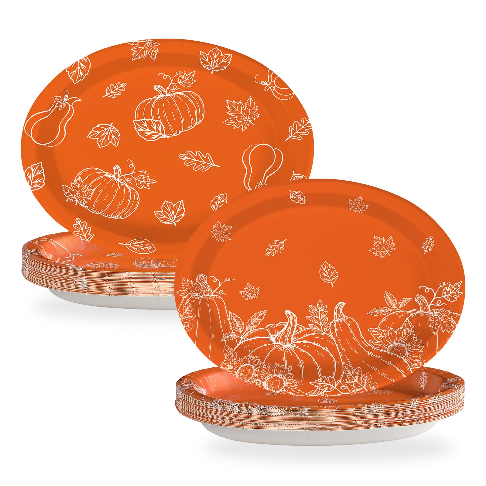 50Pcs Orange Pumpkin Oval Paper Plates - Grencian