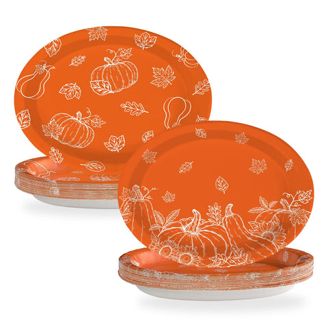 50Pcs Orange Pumpkin Oval Paper Plates - Grencian