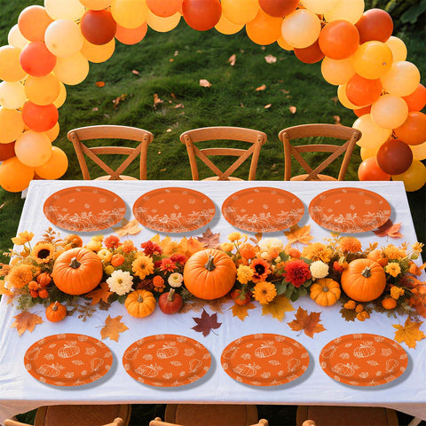 50Pcs Orange Pumpkin Oval Paper Plates - Grencian