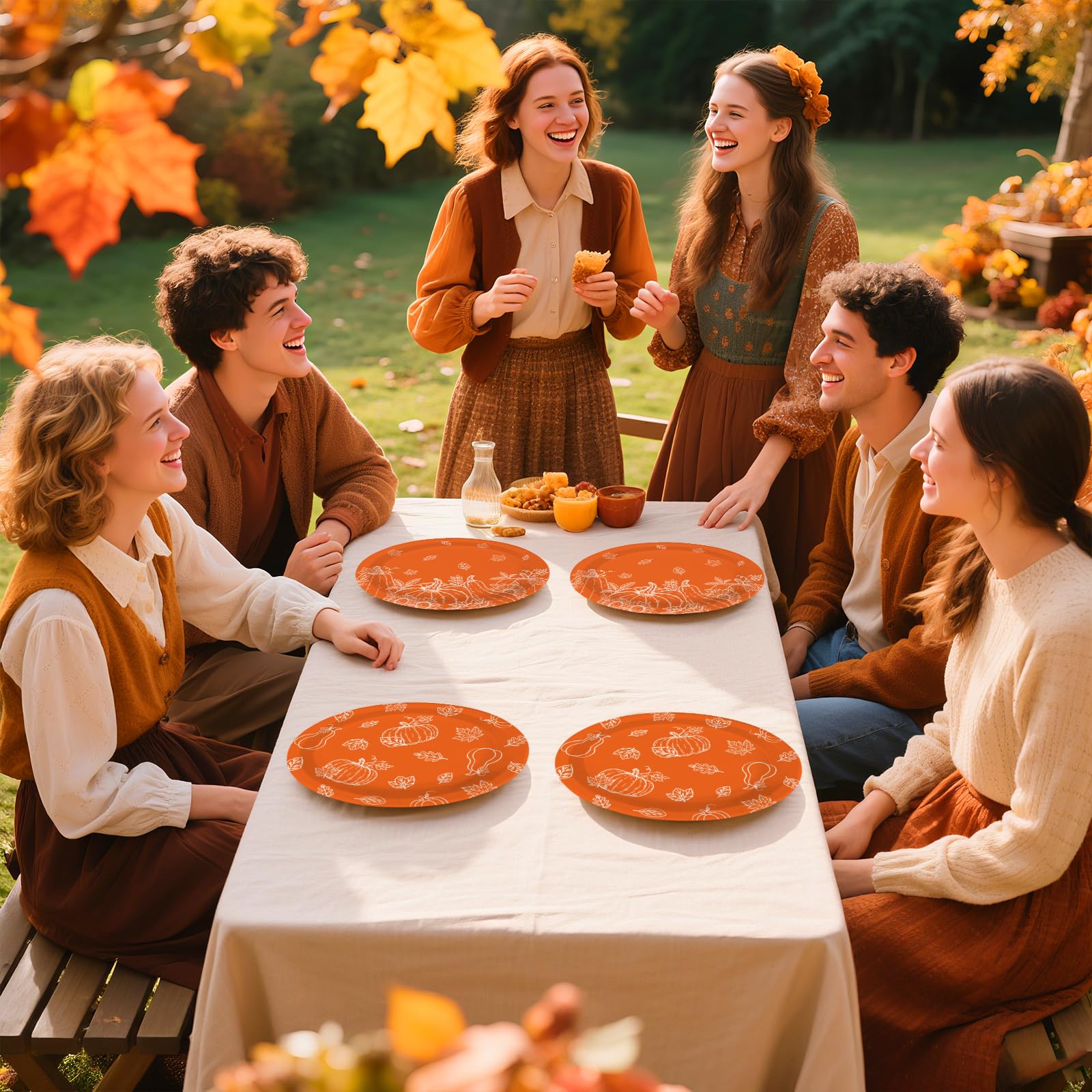 50Pcs Orange Pumpkin Oval Paper Plates - Grencian