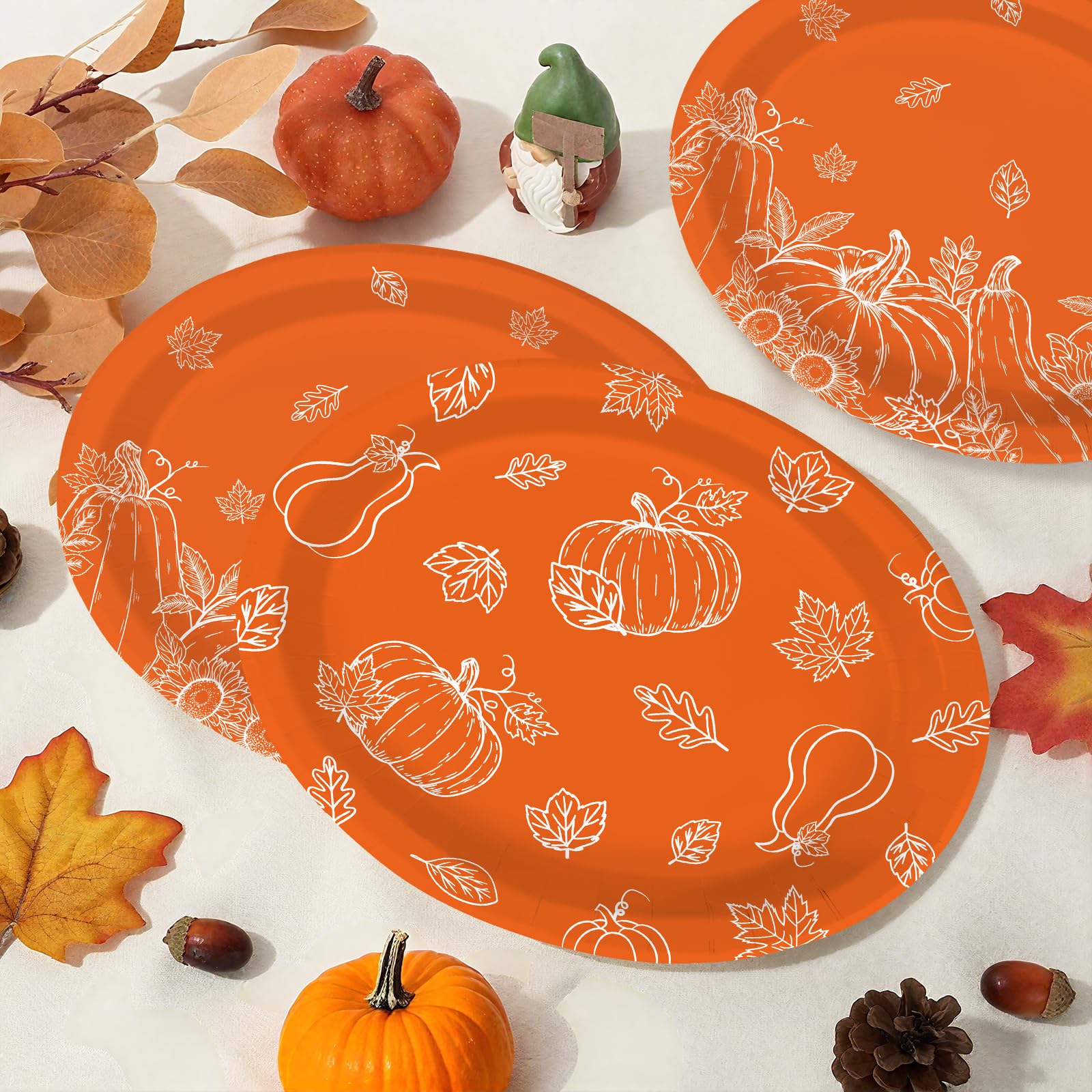 50Pcs Orange Pumpkin Oval Paper Plates - Grencian