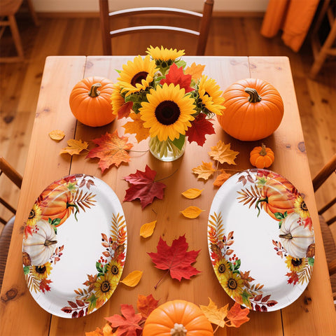 50Pcs Orange White Pumpkin Oval Paper Plates - Grencian