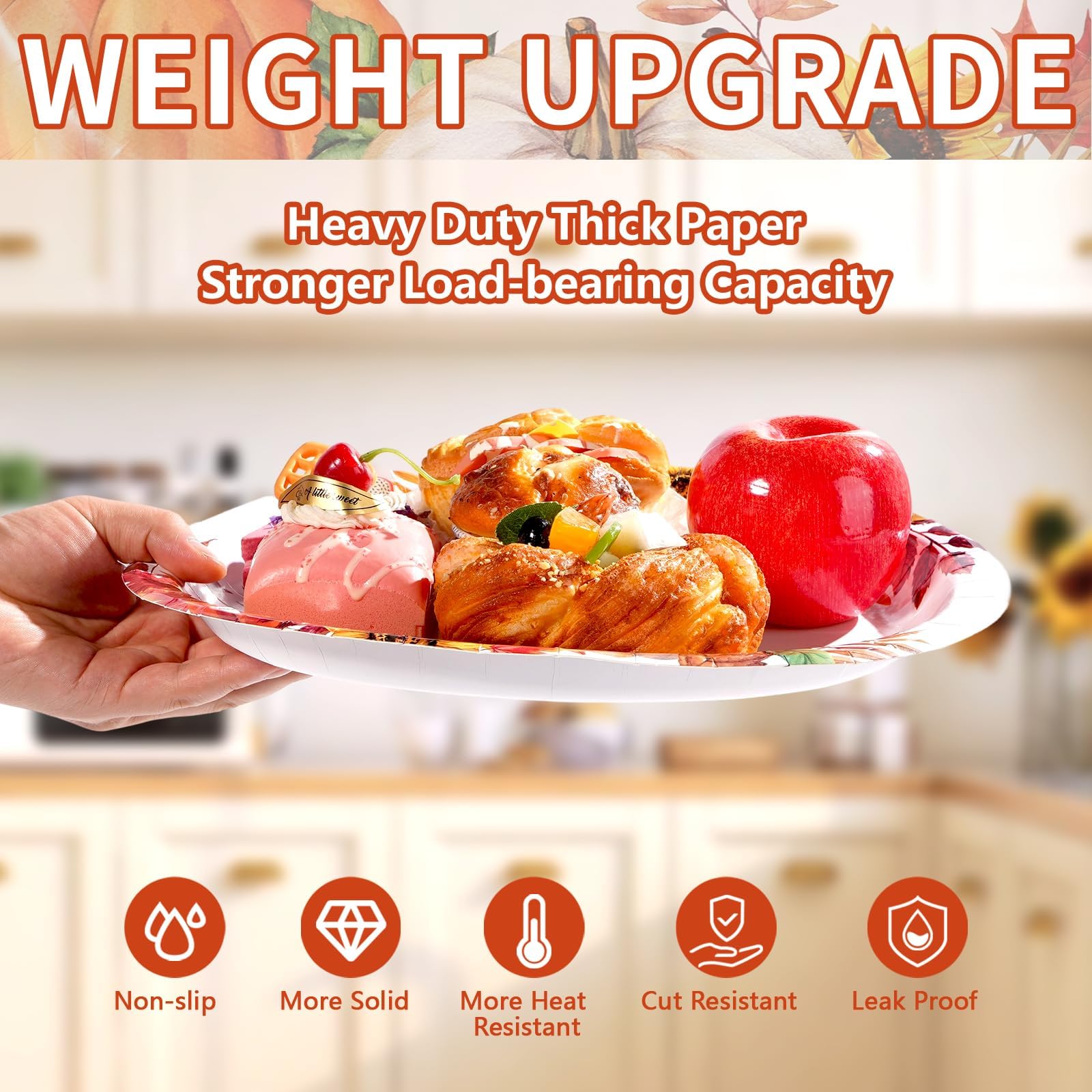 50Pcs Orange White Pumpkin Oval Paper Plates - Grencian