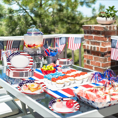 50Pcs Patriotic Oval Paper Plates - Grencian