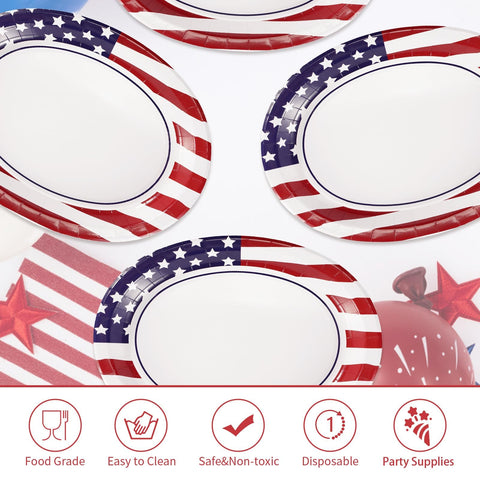 50Pcs Patriotic Oval Paper Plates - Grencian