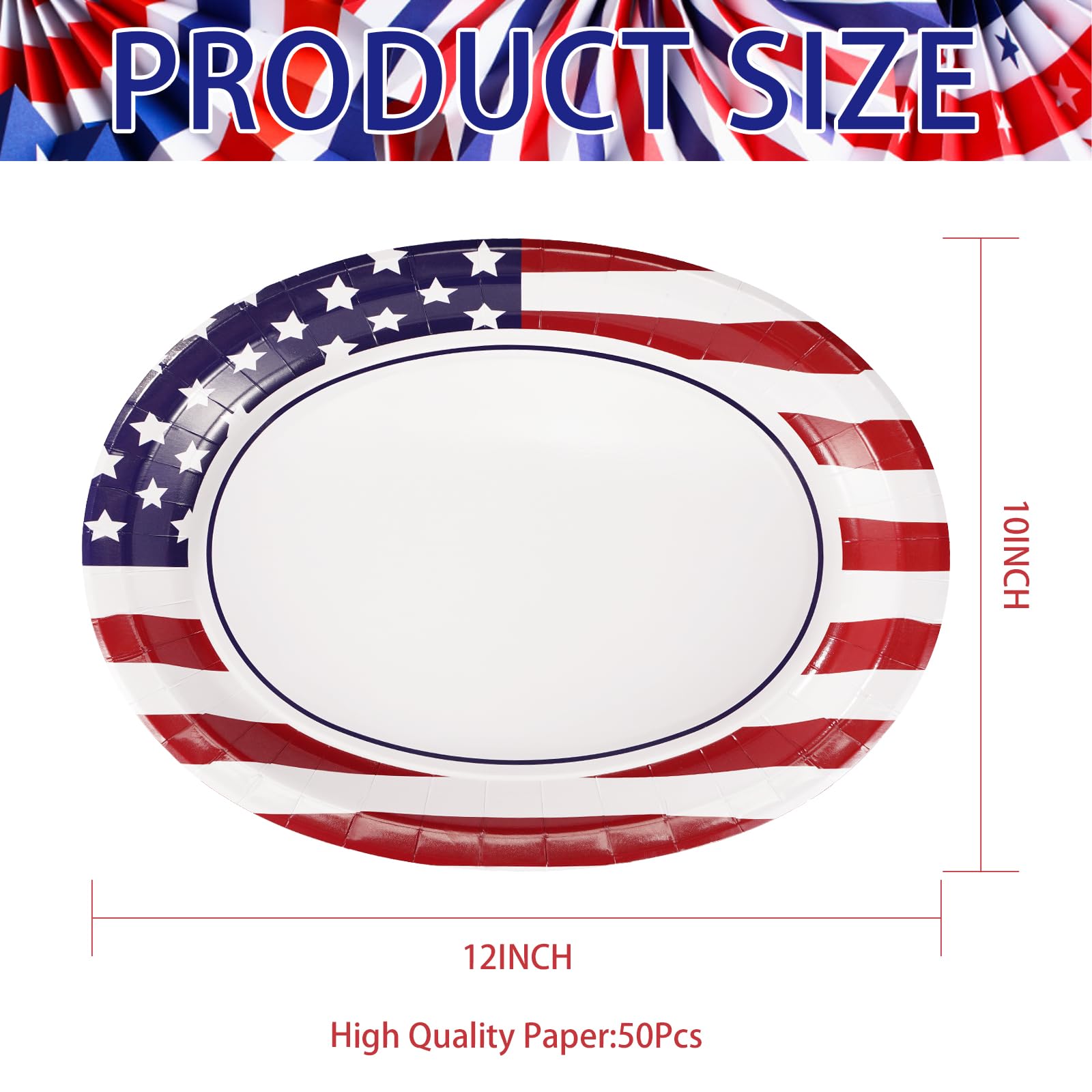 50Pcs Patriotic Oval Paper Plates - Grencian