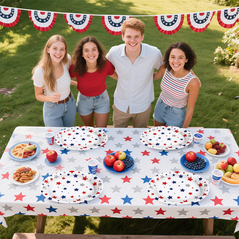 50Pcs Patriotic Star Oval Paper Plates - Grencian