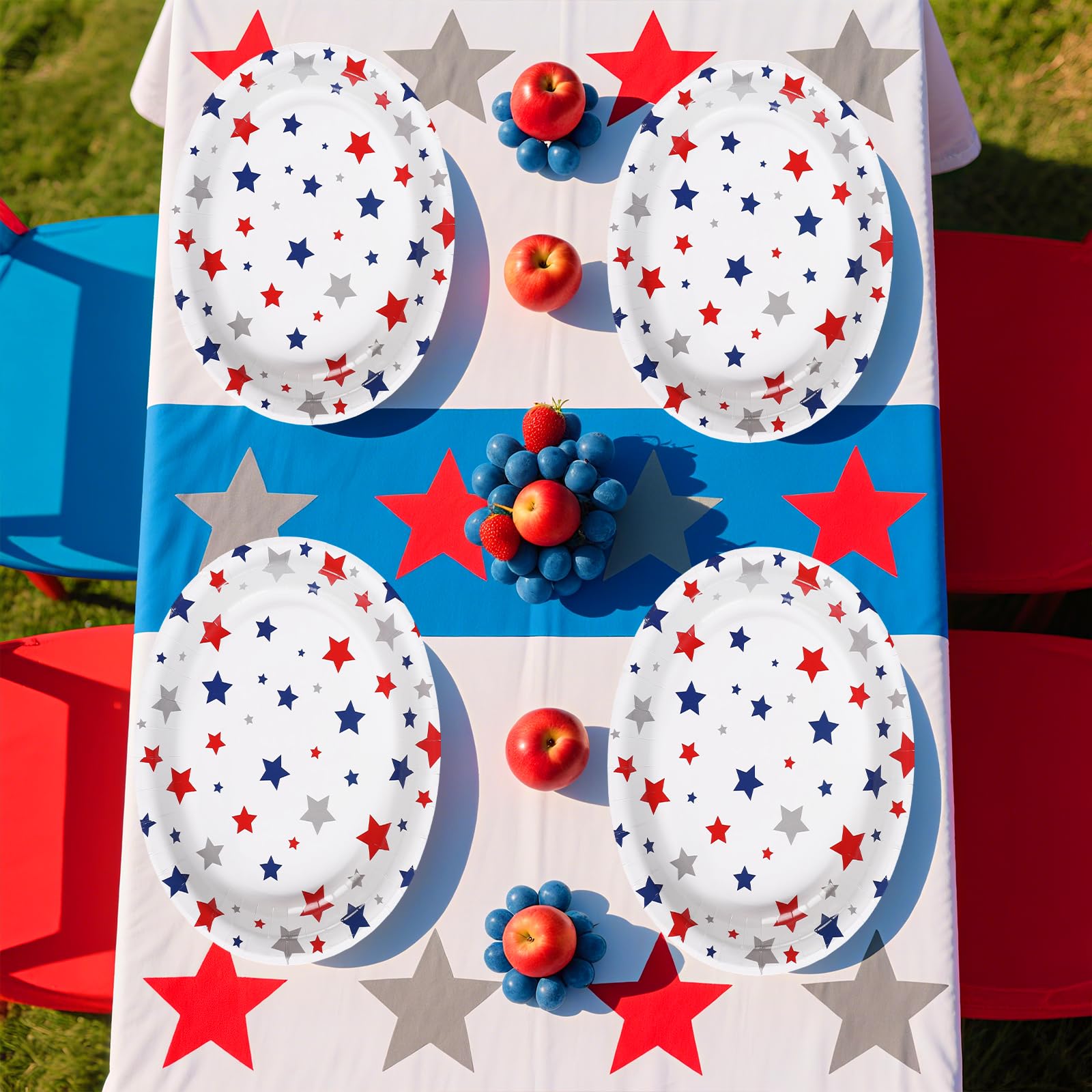 50Pcs Patriotic Star Oval Paper Plates - Grencian