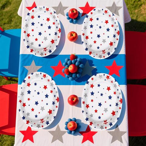 50Pcs Patriotic Star Oval Paper Plates - Grencian