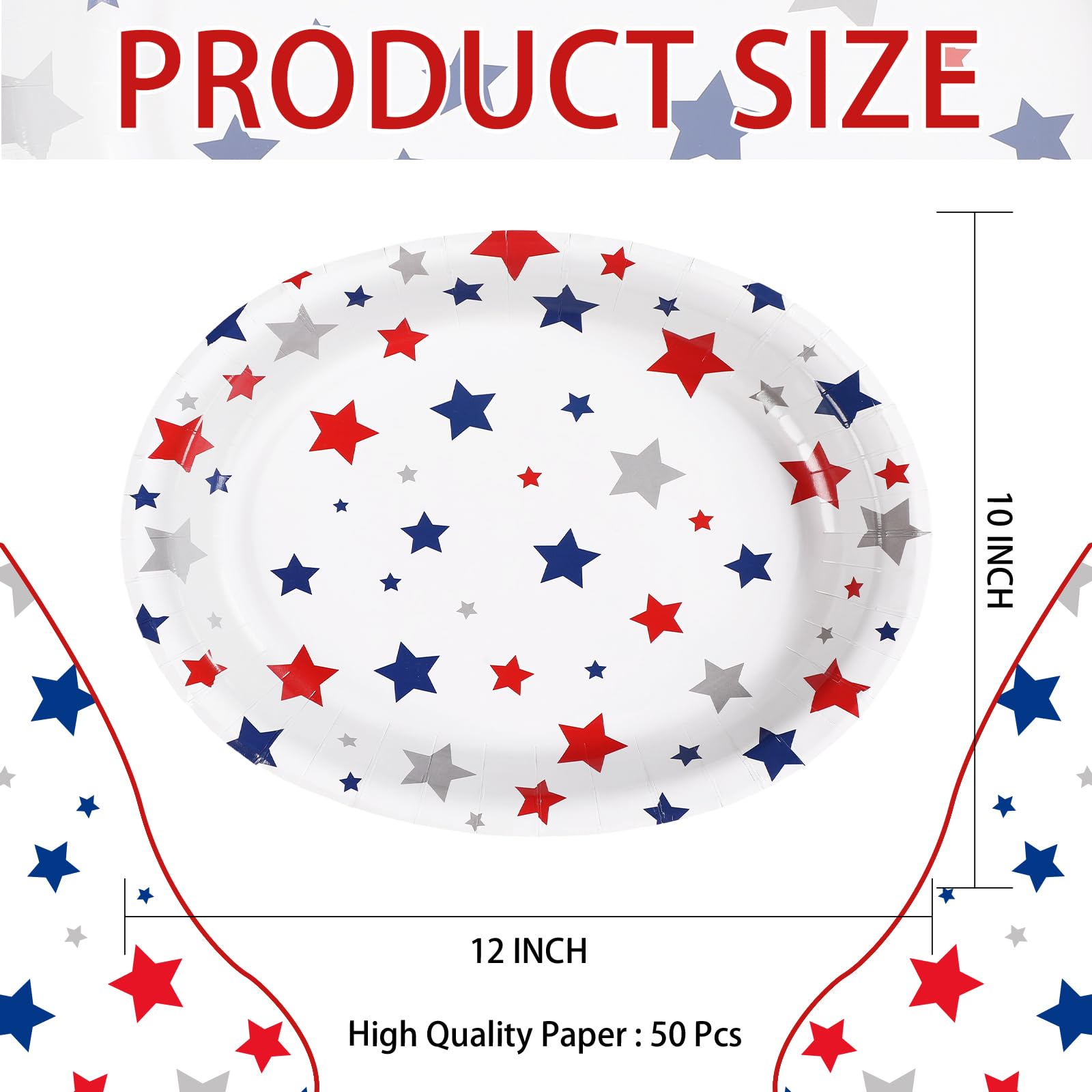 50Pcs Patriotic Star Oval Paper Plates - Grencian