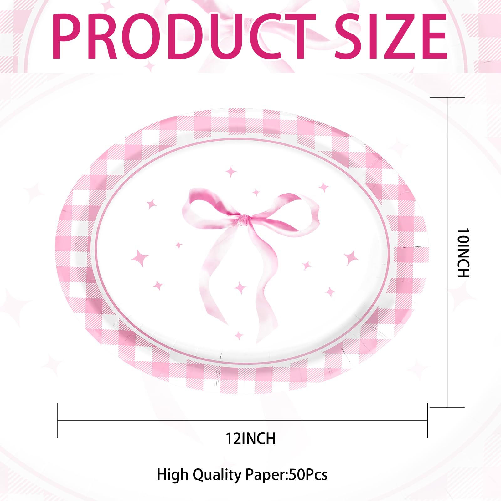50Pcs Pink Bow Oval Paper Plates - Grencian