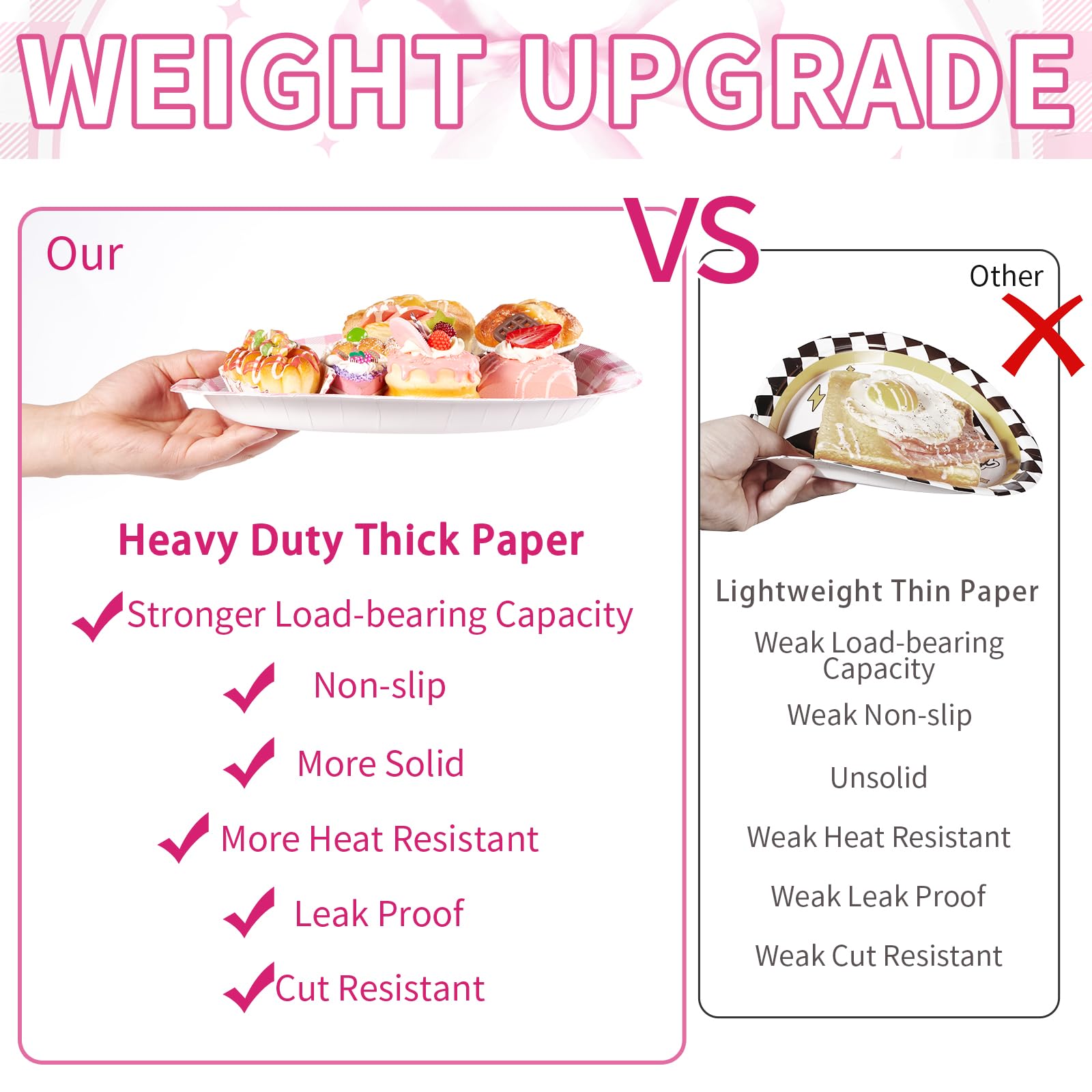 50Pcs Pink Bow Oval Paper Plates - Grencian