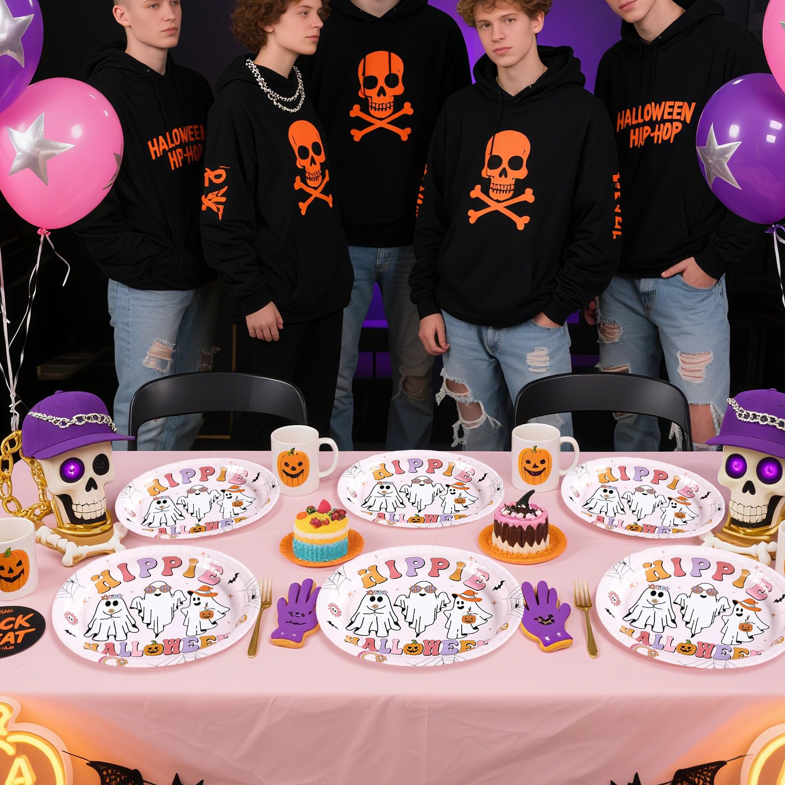50Pcs Pink Halloween Oval Paper Plates - Grencian