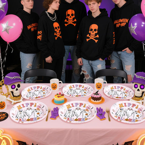 50Pcs Pink Halloween Oval Paper Plates - Grencian