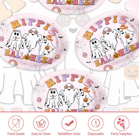 50Pcs Pink Halloween Oval Paper Plates - Grencian
