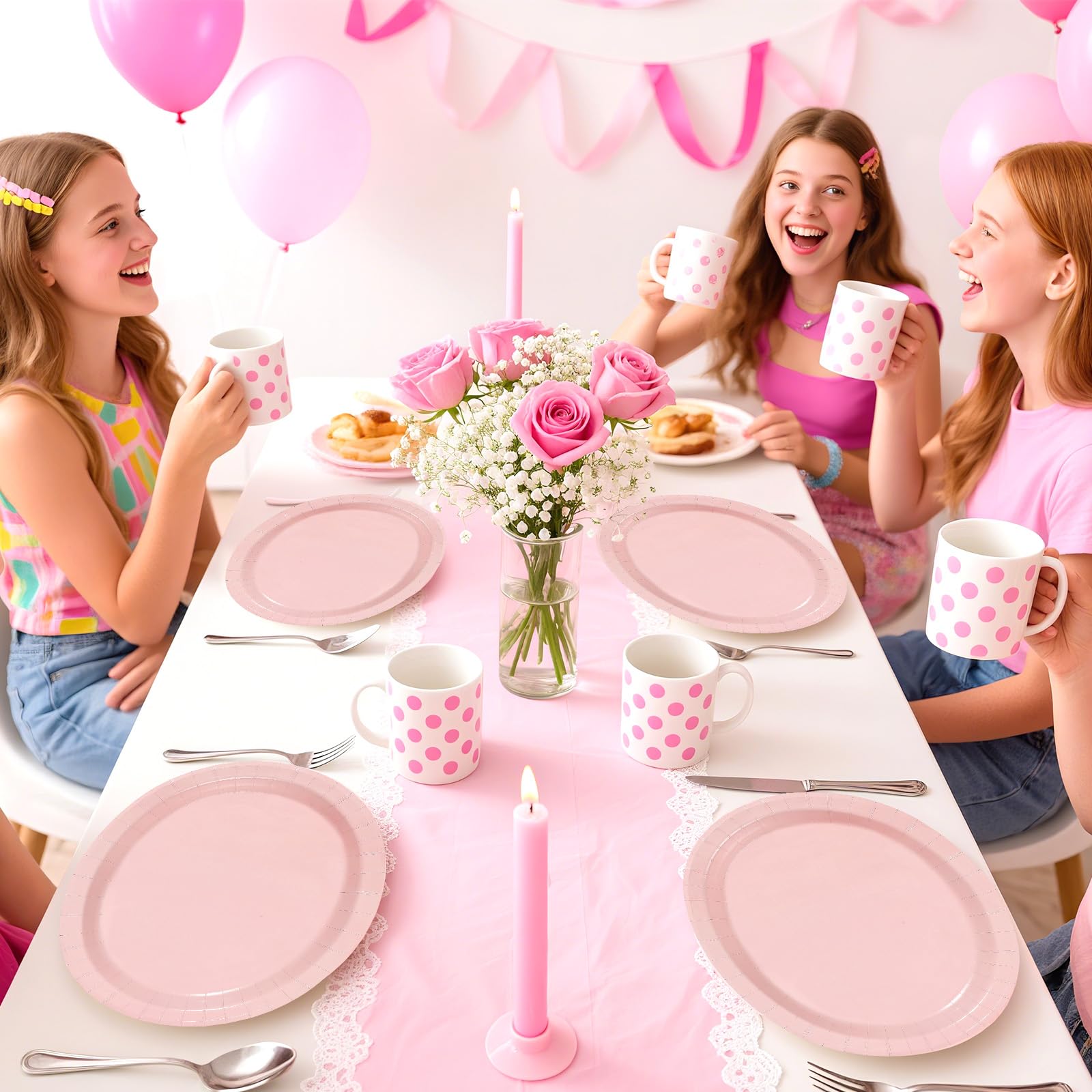 50Pcs Pink Oval Paper Plates - Grencian