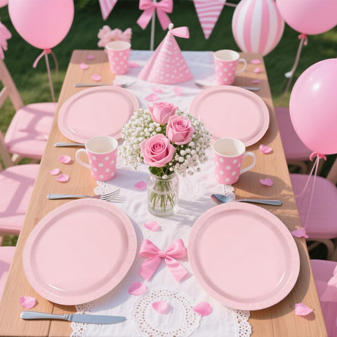 50Pcs Pink Oval Paper Plates - Grencian