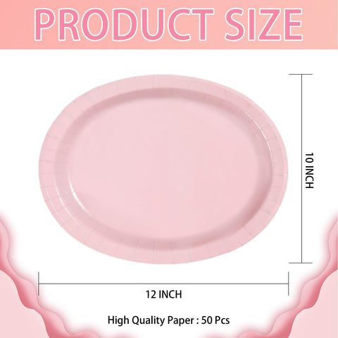 50Pcs Pink Oval Paper Plates - Grencian
