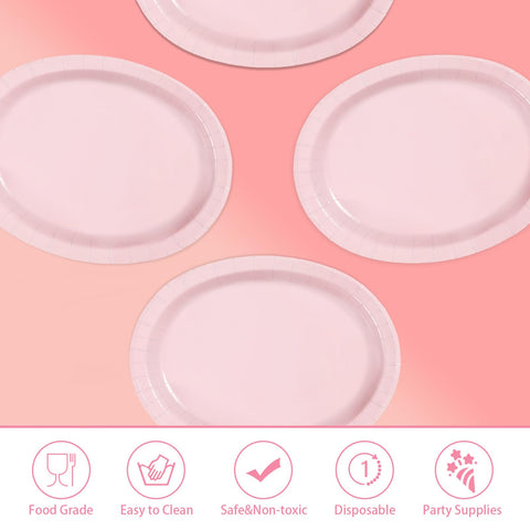 50Pcs Pink Oval Paper Plates - Grencian