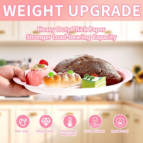 50Pcs Pink Oval Paper Plates - Grencian