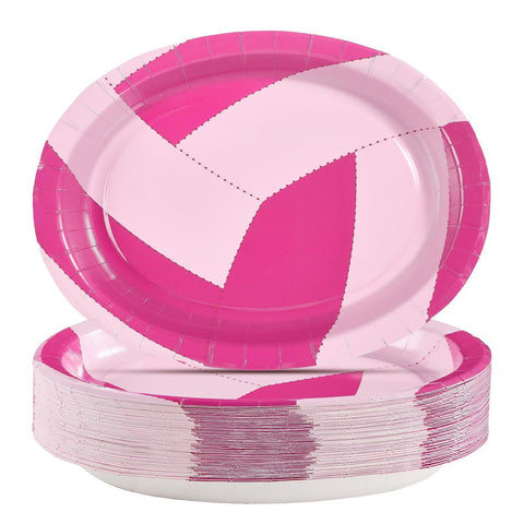 50Pcs Pink Volleyball Oval Paper Plates - Grencian
