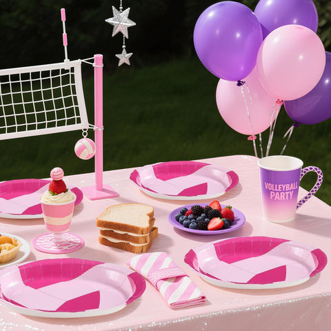 50Pcs Pink Volleyball Oval Paper Plates - Grencian