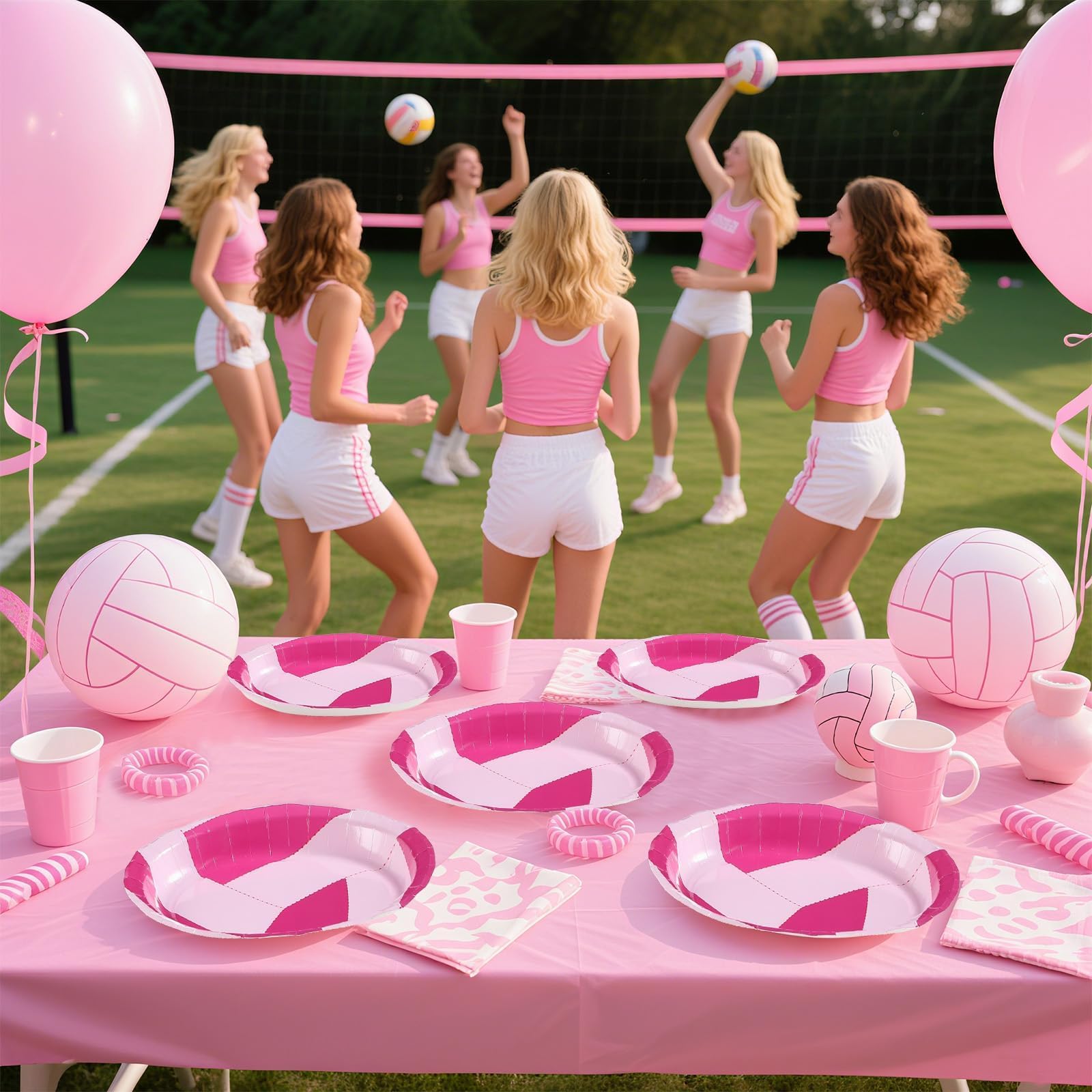 50Pcs Pink Volleyball Oval Paper Plates - Grencian