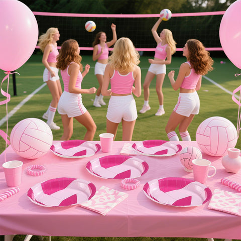 50Pcs Pink Volleyball Oval Paper Plates - Grencian